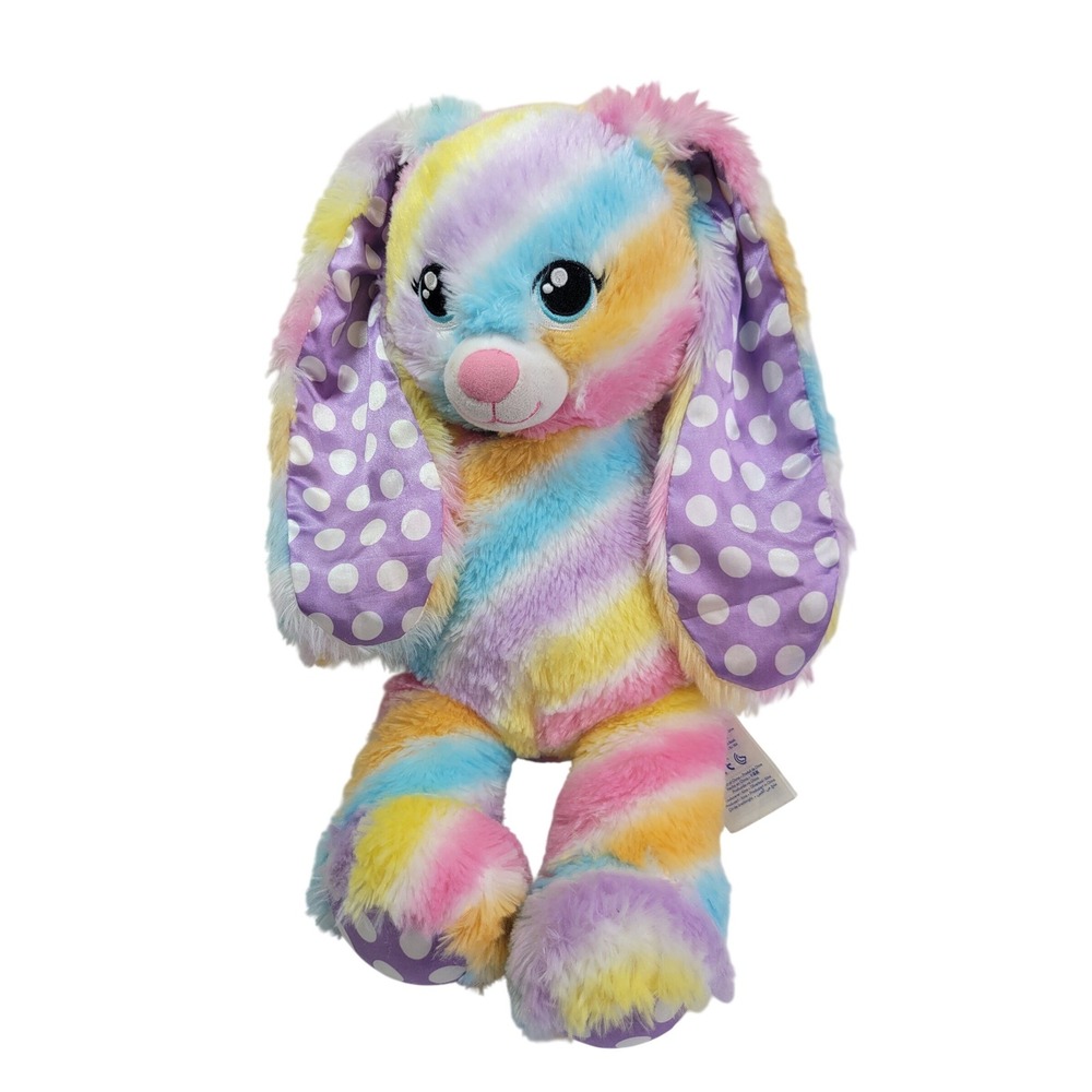 Build-A-Bear Plush Bunny Rainbow Striped Polka Dot Ears BAB stuffed animal 16 in